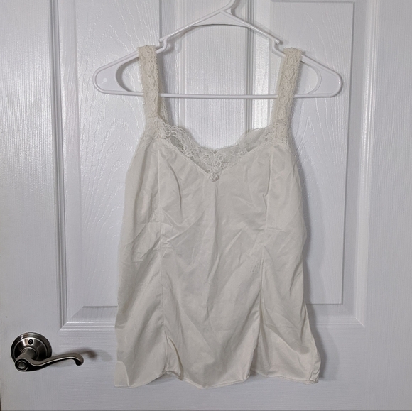 Vintage Lace Trim Florette Center Ivory Pick-Up Stitch Nylon Slip Cami Size M - Picture 1 of 8